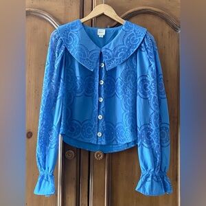 Anthropologie Maeve Lace Blouse Womens Small Blue Balloon Sleeve Top